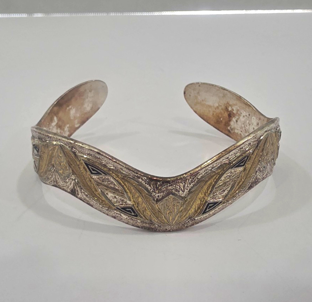 Montana Silversmiths Signed Silver Tone Engraved Metal Open Cuff Bracelet